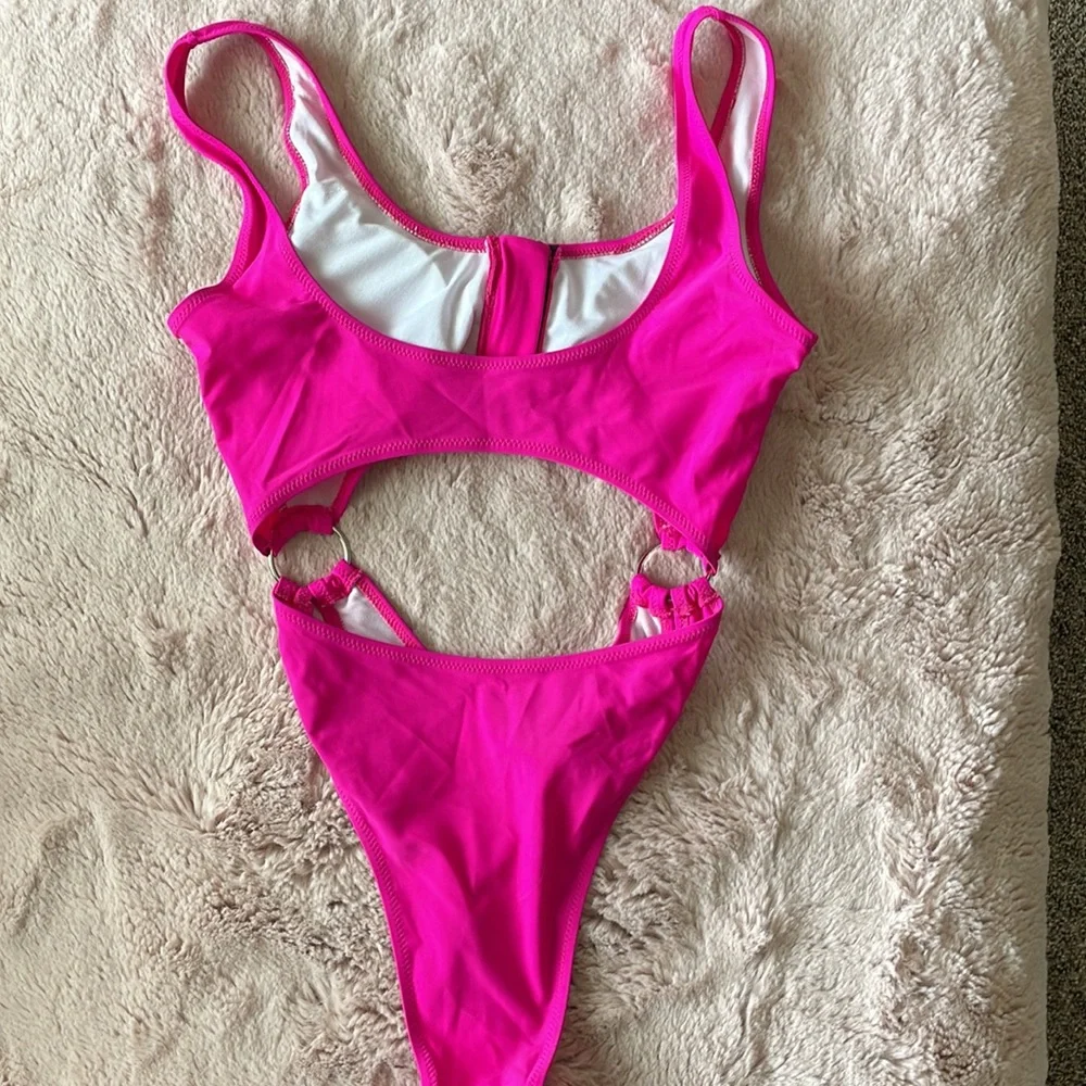 ZAFUL Pink Neon with a black Zippered top with silver hoops on side Size 6 - Picture 2 of 12